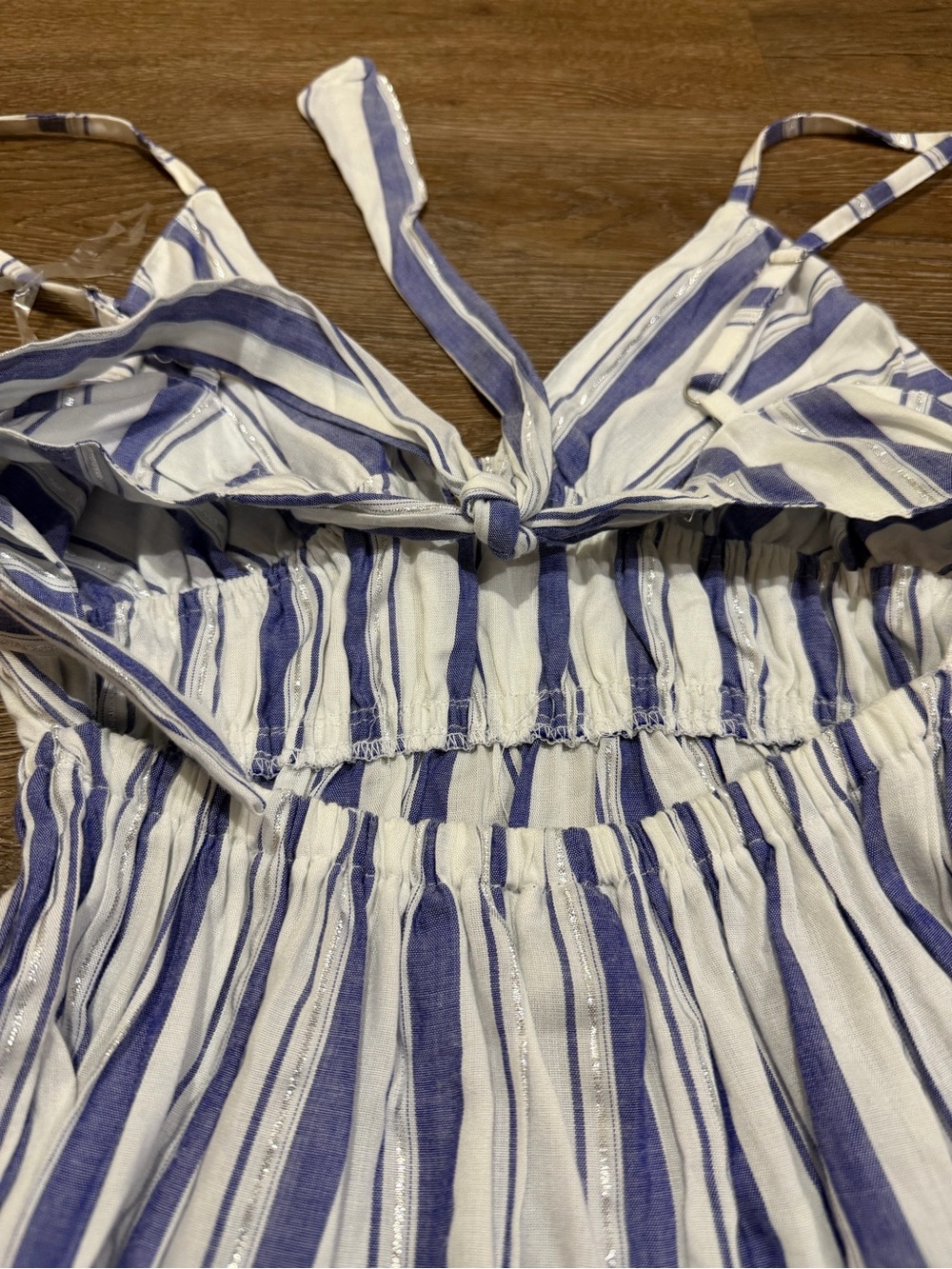 Angie Blue White Striped Tiered Sundress Metallic Lurex Tie Front Boho NWT S - Picture 6 of 9